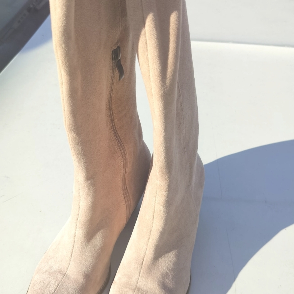 Beast Fashion Beige Suede Knee-High Boots